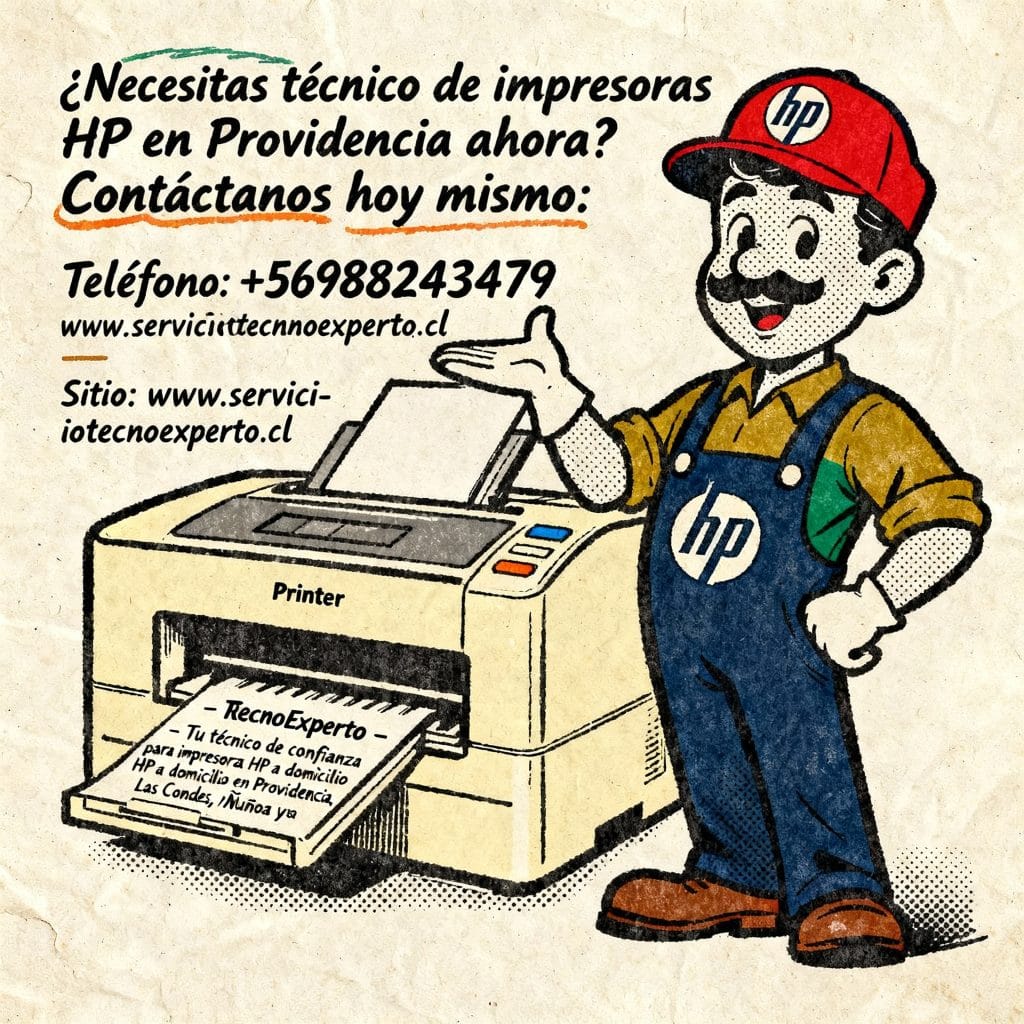 Contáctanos hoy mismo: Teléfono: +56988243479 Sitio: www.serviciotecnoexperto.cl TecnoExperto – Tu técnico de confianza para impresoras HP a domicilio en Providencia, Las Condes, Ñuñoa y toda Santiago.