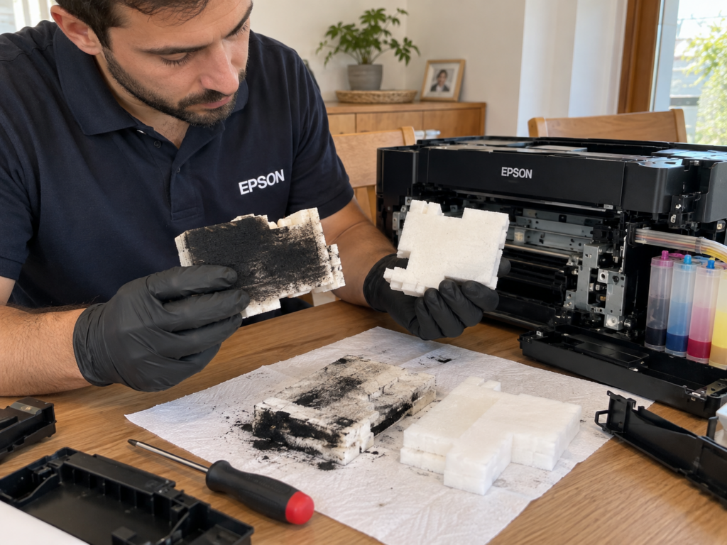 Tampón de impresora Epson saturado antes de la limpieza