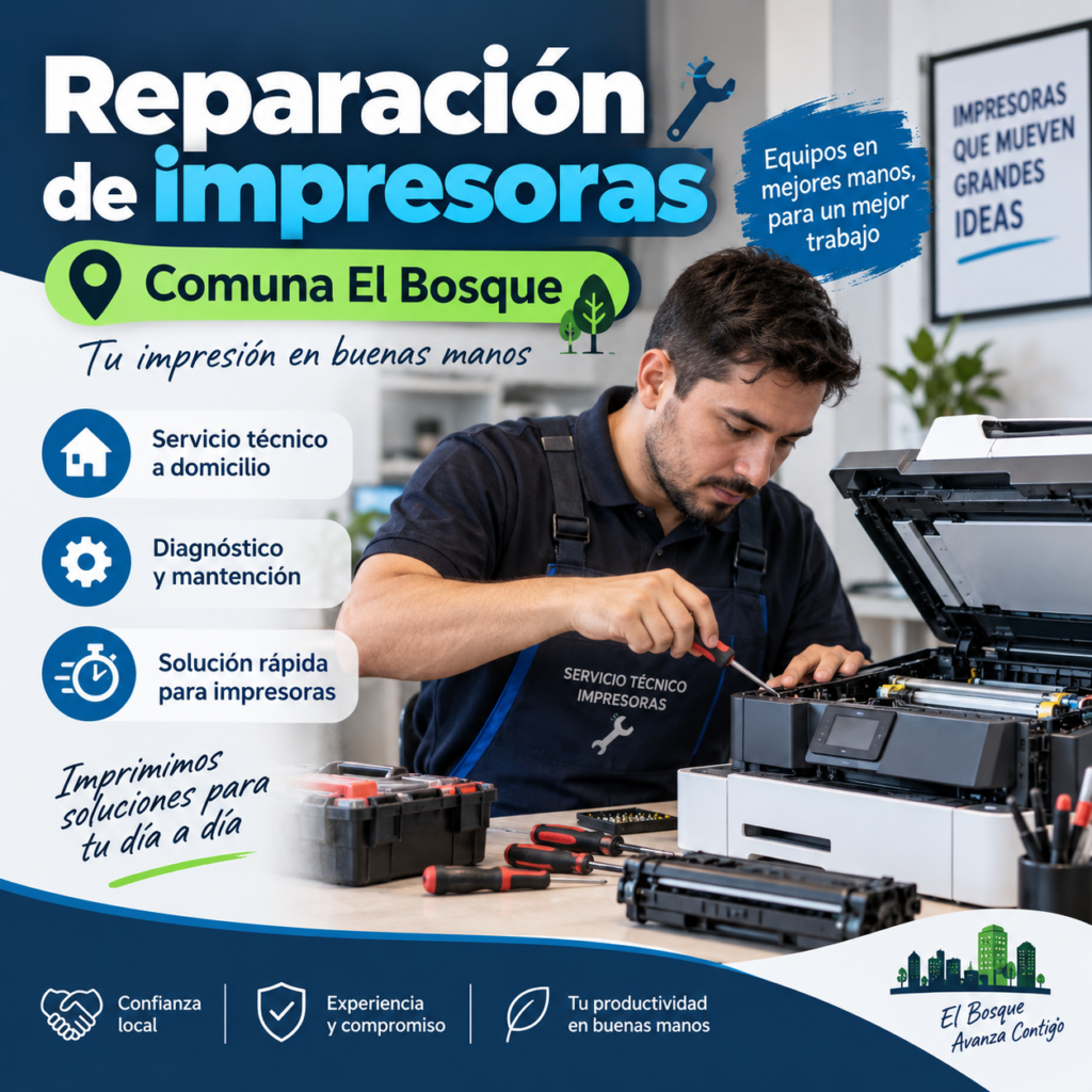 Técnico de impresoras en El Bosque realizando reparación a domicilio