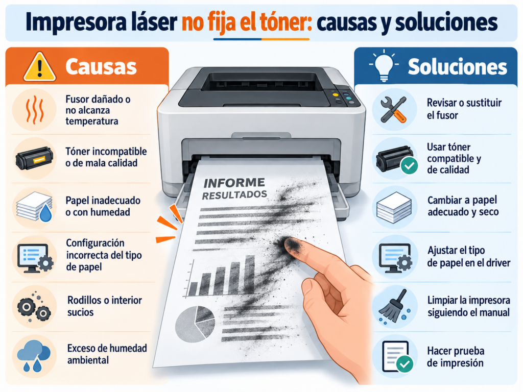Impresora láser no fija el tóner: causas y soluciones